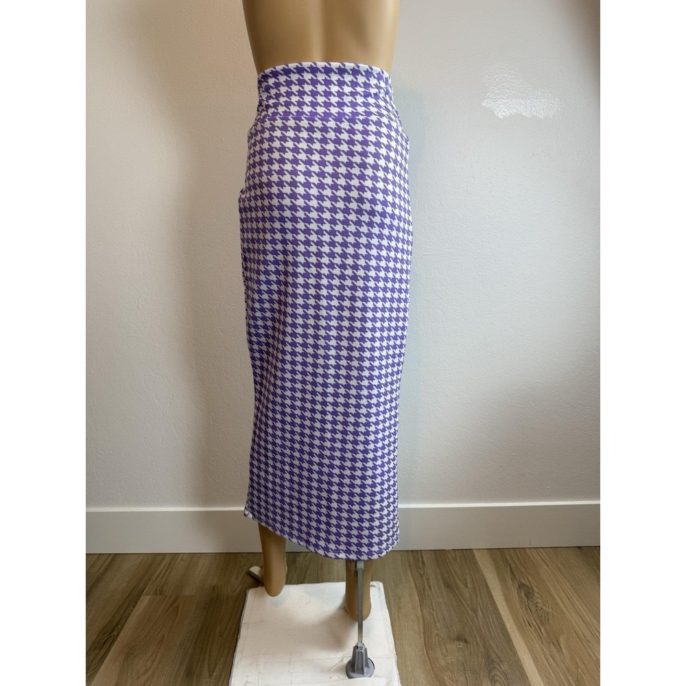 Vintage Belissima Purple White Houndstooth Maxi Pencil Skirt S Womens Retro Chic - Picture 6 of 7